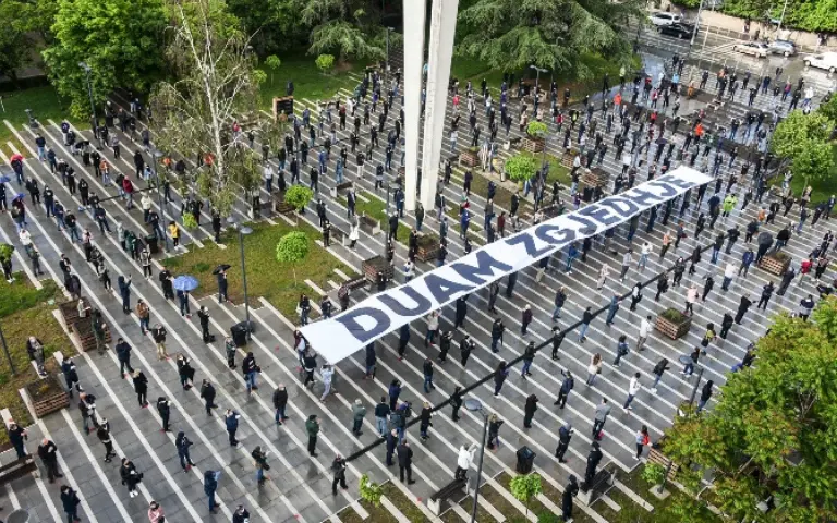 Observing social distancing in protest to demand elections in Kosovo